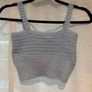 Hand Mande Crochet Blue Gray Knit Women's Top